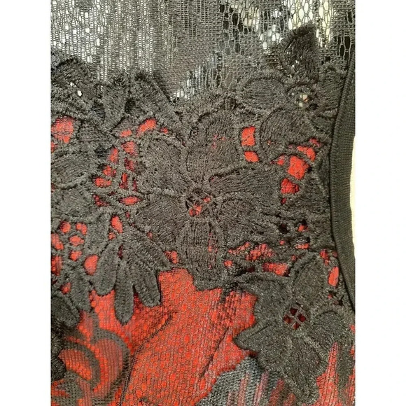 Kenancy NEW Whimsigoth Dark Fairycore Dress Sz L Red Black Lace Rose Butterflies - Picture 5 of 16